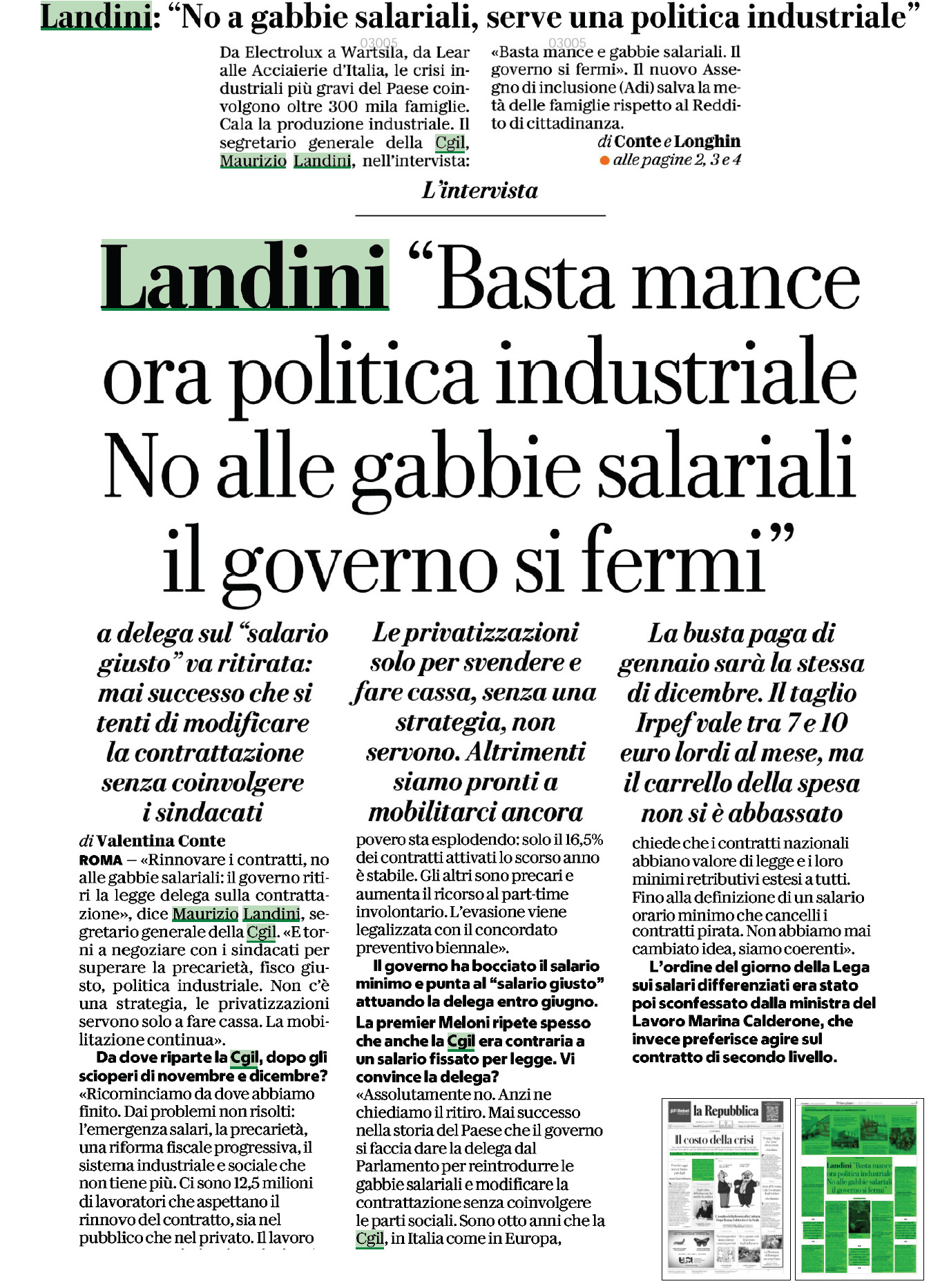 22 gennaio 2024 repubblica Pagina 1