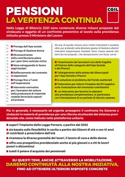 PENSIONI: LA VERTENZA CONTINUA.